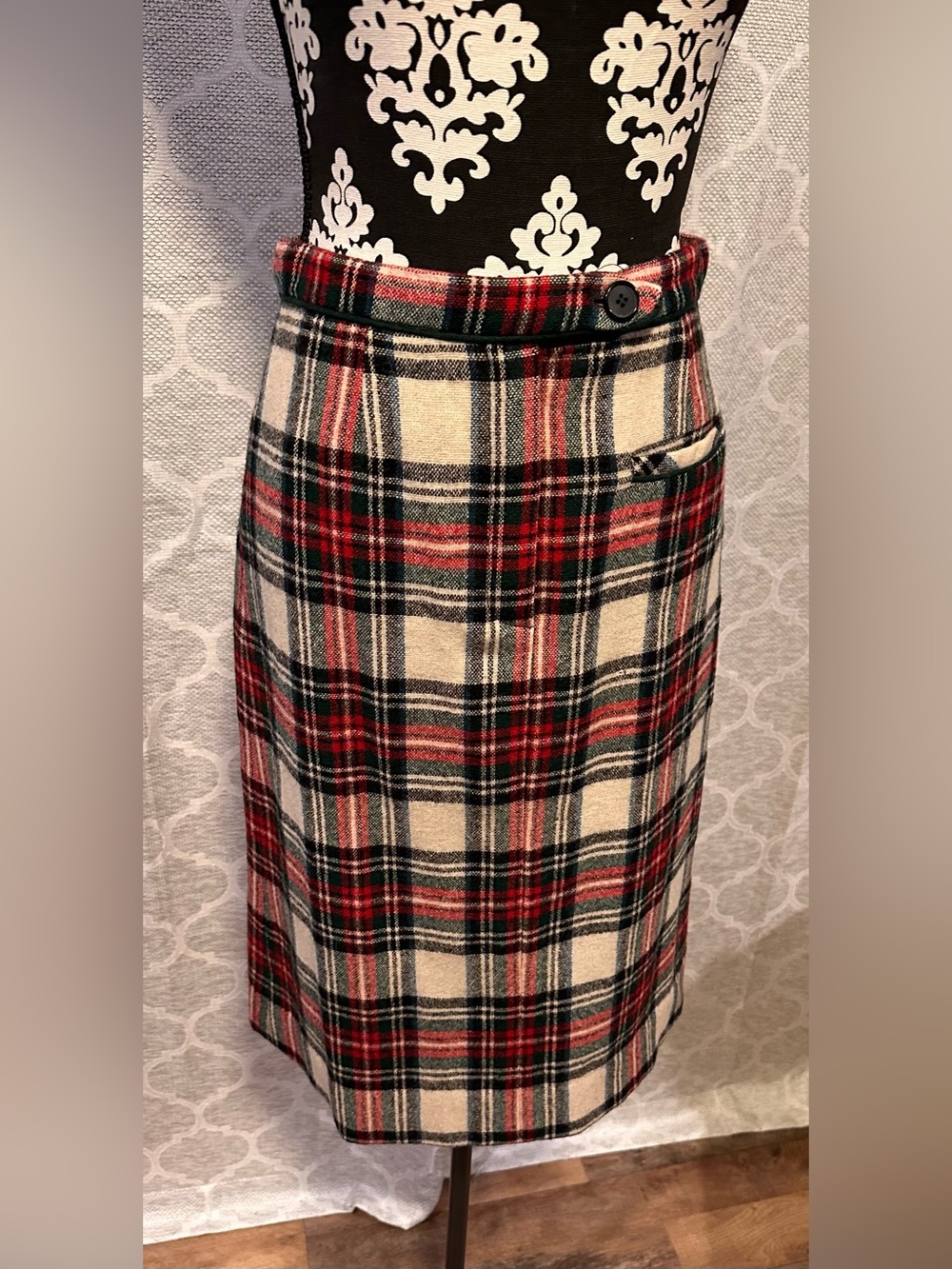 Lanz Original Vintage Plaid Wool Blend MIDI Skirt size 8